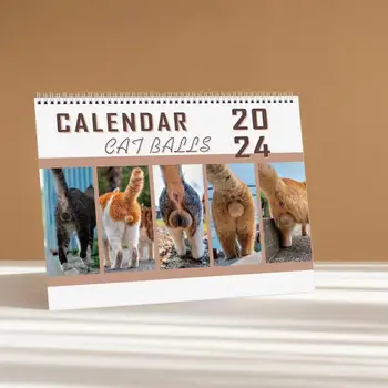 2024 Nástenný Kalendár Nádherné Vzor Fade-Odolný Hrubé Robustný Papier 12 Mesačné Vtipné Mačku Zadok Kalendár Dekor