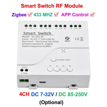 ZigBee Inteligentný Prepínač RF Modul 4 Kanál DC7-32V / AC85-250V Jog Self-Locking WiFi Diaľkové Ovládanie Relé Spínač