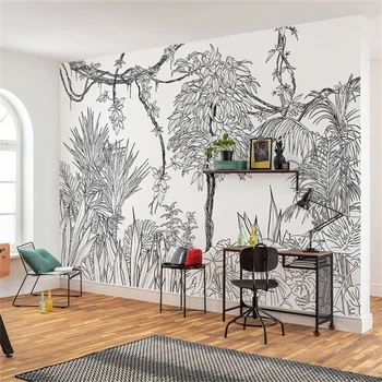 Vlastné Juhovýchodnej Ázii rastlín, spálňa, obývacia izba tapety pre pozadie jednoduché moderné Čierne biele strom nástenná maľba na stenu papier kuchyňa