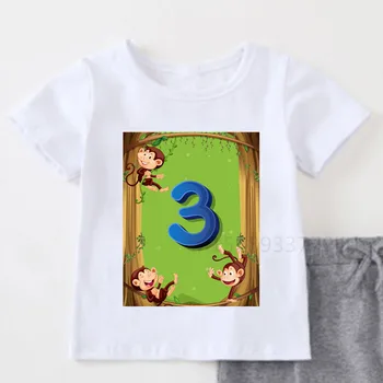 Baby Deti Roztomilý Opice Narodeniny Číslo 1-10 Print T Shirt Deti Narodeniny T-shirts Boy&Girl Vtipný Darček Tričko Prítomný