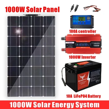 1000W Solárny Systém Pre Domáce Kompletná sada S 1000W 2000W Solárny Panel 100A Regulátor Nabíjania 220V Invertor 10Ah30Ah LFP Batérie
