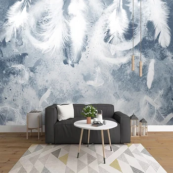 Vlastné 3D Tapeta Romantické Biele Pierko Modré Nástenné Maľby Moderné Spálne, Obývacia Izba Gauč TV joj, Dekorácie Fresco
