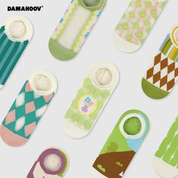 DAMAHOOV Nový Produkt Crystal Kvet s Geometrickými Nízkej Top Non-slip Pár Loď Ponožky Ultra-tenké Priedušná Sklo Pančuchy