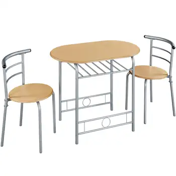 BOUSSAC 3 Ks Moderný Jedálenský Set s Okrúhly Stôl pre Kuchyne, Prírodné