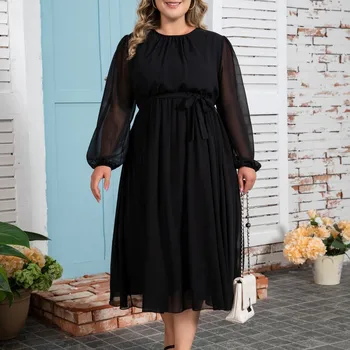 Nové Čierne Party Šaty Pre Ženy 2024 Sexy Priesvitné Dlhé Rukávy Vestidos Klub Večerné Šaty Femme Plus Veľkosť Šaty