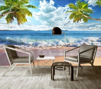 Vlastné tapetu 3d oceánu vlny pláž coconut tree hladké plachetnica plachtenie nástenná maľba obývacia izba, spálňa, TV joj, steny фотообои