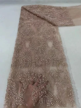 Luxusné Afriky Flitrami Korálkové pearl Čipky Textílie 2023 Kvalitné francúzske Výšivky Ženícha Nigérijský Svadobné Svadobné Šitie ZX