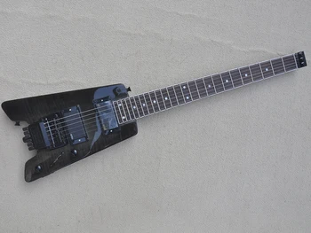 Black Bezhlavého Elektrická Gitara s Flame Maple Dyha,24 Pražcov,Vlastné Logo/Farba k Dispozícii