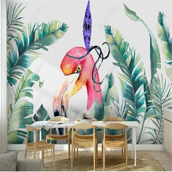 Nordic Ručne maľované Tapety Pre Obývacia Izba Čerstvé Stredoveké Tropických Rastlín Flamingo Pozadí Steny Papiere Domova nástenná maľba
