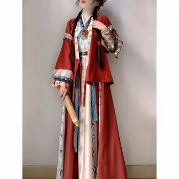 Čínsky Weijin Dynastie Hanfu pre Ženy Lete Lepšiu Červená Tang Jiaozi Kríž Golier Pás Dĺžka Ru Sukne Han Prvok Oblečenie