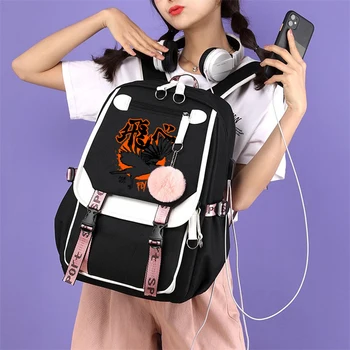 Haikyu Anime Školské Tašky USB Nabíjanie Teenagerov Schoolbags Ženy Muži Notebook Cestovný Batoh Haikyu Dievča Deti Školské Tašky Knihy
