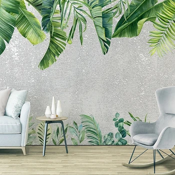 Vlastné Foto Tapety 3D Tropických Rastlín Banánových Listov Zelené Listy nástenná maľba Obývacia Izba, Spálňa Samolepiace Nepremokavé 3D Nálepky