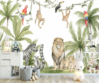 vlastné akvarel jungle detskej izbe 3d tapeta nástennú maľbu detskej izby zvierat Tapety, nálepky umenie zdobiť