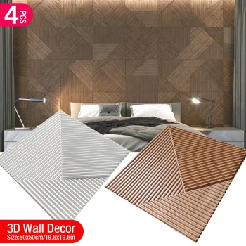 4 ks 50 cm 3D stenu dekor Drevo, zrno roštová stene panel 3D drážky textúru panel dlaždice obývačková stena nálepky nepremokavé kúpeľňa