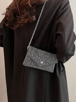 Luxusné dámske Večerné Tašky Flitrami Spojka Strany Večera Bag Ladies Fashion Drahokamu Svadobné Reťazca Hasp Ramenný Crossbody Pack