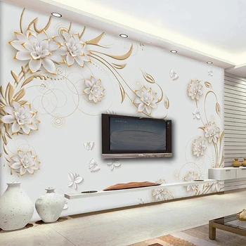 Vlastné Nástenné Tapety 3D Reliéf Kvet, Motýľ Európskej Vzor Fresco Obývacia Izba Gauč TV Spálňa Domova Abstraktných De Parede