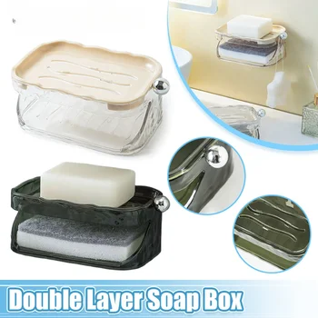 Nástenné Zosilnené Dvojité Vrstva Mydlo Box Dvojaký Účel Mydlo Pokrm Odkvapkať Rack Hubky Skladovanie Mydlo Jedlo Kúpeľňových Doplnkov