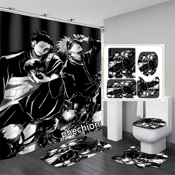 phechion Anime Jujutsu Kaisen 3D Tlač Nepremokavé Kúpeľni Sprchový Záves Wc Kryt Mat protišmykové Rohože (1/3/4Pcs) W41