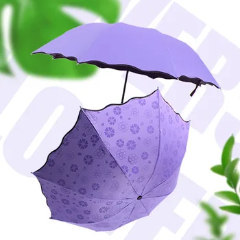 Prenosné Tri-fold Dáždnik Stretnúť Vody Kvitnutia Slnečný a Dážď s Dvojakým použitím Dáždnik Anti-ultrafialové Slnečníkov, Silné Dáždnik