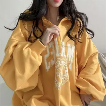 Kórejský Módne dámske Zips s Kapucňou Mikiny 2023 Vintage Grafické Hoodies Ženy Nadrozmerné Príležitostné Voľné Pulóvre Y2k Oblečenie