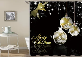 Módne Čierne Zlato Vianočné Gule Veselé Vianočné Dekoratívne Sprchové Závesy Kúpeľňa Opony Módne Moderná Kúpeľňa Dekor Darček