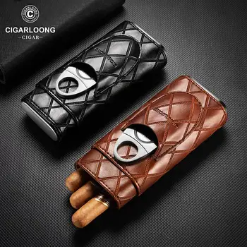 Premium cédrové drevo, lemované humidor kožené zapečatené a moisturized prenosné 3-pack vybavené cigaru, nožnice