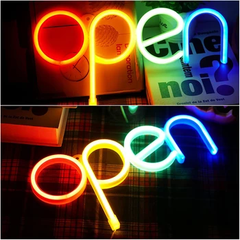 Otvorte Neónový nápis LED, Neónové Značky Nočné Svetlo Farebné Osvetlené Dekor Žiariace Písmeno Svetlá pre Okno Bar, Pub Hotel kaviareň