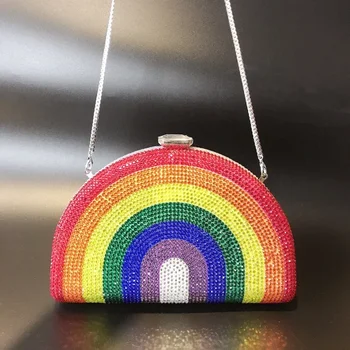 Rainbow Farebné Taška Ženy Plná Diamantov Večer Taška Dámy Hostiny, Ručné Crystal Taška Módu Cross-body Messenger Tašky