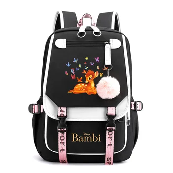 Disney Bambi Školský batoh pre Chlapcov, Dievčatá Teenager, USB Nabíjanie Notebooku Batohy Ženy Muži Batoh Cestovná Taška Mochila