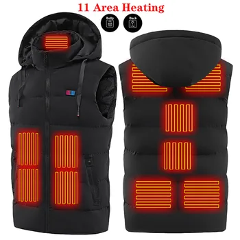 HT-11 11 Oblastí, Kúrenie Bunda Unisex Vyhrievaná Vesta Kabát USB Elektrické Tepelné Oblečenie Vesty s Kapucňou v Zime Teplé Oblečenie, Outdoor