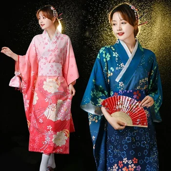 Japonské Kimono Tradičné Ženy Šaty Ružové Vaňa Župan Dlhý Rukáv Strany Kostým Festival Letné Fotenie