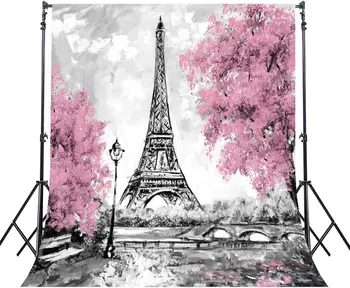 Eiffelova Veža Fotografie Pozadie Šedá Paríž Ružová, Čierna A Biela Scénických Dekorácií Oslava Rekvizity Party Foto Pozadie Blush