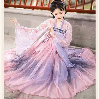 Tradičná Čínska Hanfu pre Ženy Tang Kvetinové Výšivky Fialová Hrudníka a Pás Dĺžka Sukne Víla Oblečenie 3KS Sady