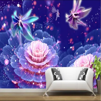 Beibehang módne 3d tapeta foto fialové kvety 3d obývacia izba pozadí domáce dekorácie na stenu, tapety na steny, 3 d