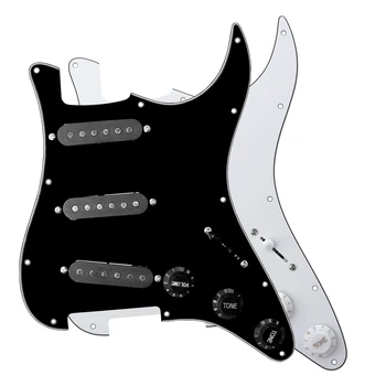 ST Elektrická Gitara Pickguard Doska s Troma Single-Coil Pickup, Čierna Biela Elektrická Gitara Pickguard Súčasťou Montáž Príslušenstva