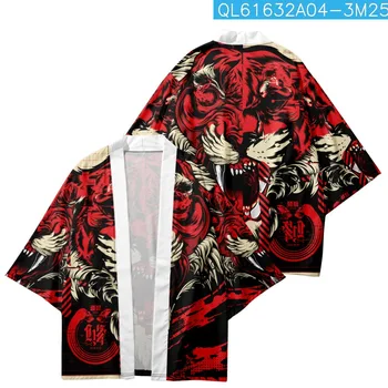 Móda Cosplay Haori Košele Top Tradičné Červené Tlač Japonské Kimono Štýle Ženy Muži Streetwear Pláži Cardigan