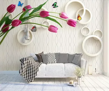 beibehang Vlastnú tapetu 3d stereo fotografie, maľby kruhu tulipán jednoduchá obývacia izba gauč papier pozadí steny 3d Abstraktných de parede