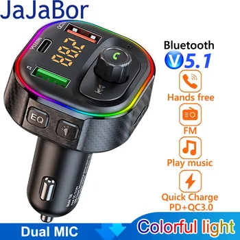JaJaBor Auto FM Vysielač Auto MP3 Prehrávač Typu C PD 20W USB QC3.0 Rýchle Nabíjanie Nabíjací kábel do Auta Handsfree Bluetooth 5.0 FM Modulátora