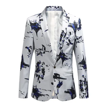 Nové osobné trendy kvetinový dizajn sako, bežné štíhly a pekný bunda, veľkosť, pánske oblečenie, sako masculino