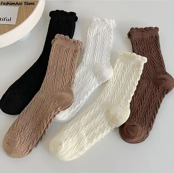 Nové Retro farbou čipky prekladané diamond roztomilý Japonské jk ponožky kawaii Lolita jar a na jeseň prekladané iny ponožky