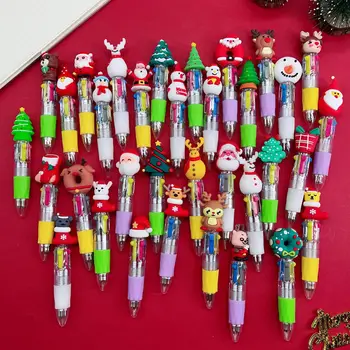 30Pcs Vianočné Mini 4 Farebné Guľôčkové Pero Kawaii Cartoon Elk Santa Claus MultiColor Olej Pera Stlačte Perá na Písanie