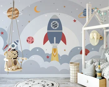 beibehang Vlastné Nordic moderné ručne maľované priestor planéty rocket detskej izby pozadí abstraktných de parede tapety