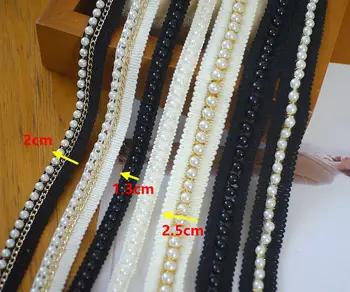 Čierne a biele ruky pearl čipky DIY oblečenie pás rukávy, golier krku čipky 3yard