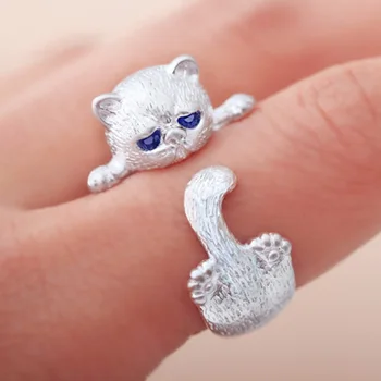 1 Kus!!! Móda Krásne Strieborné Pozlátené Cute Cat Prstene pre Ženy Zvierat Mačka Oči Otvorené Krúžok Vintage Šperky