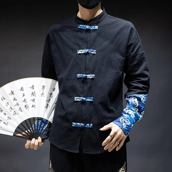 2023 Nové Čínskom Tang Štýl Mužov Farby Zodpovedajúce Vintage Bunda Tradičné Top Kung-Fu Tai Chi Tričko Harajuku Ležérne Oblečenie