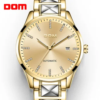 DOM Muži Mechanické hodinky Svietiace Auto Dátum Zlato z Nehrdzavejúcej Ocele Sledovať Top Značky Luxusné Mužov Business Šport Muž Hodiny M-1278G