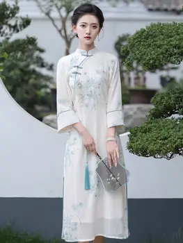 Cheongsam Qipao Šaty High-end Moderný Elegantný a Zlepšenie Cheongsam Šaty 2024 Jar a na Jeseň Girl Denne dámske Oblečenie
