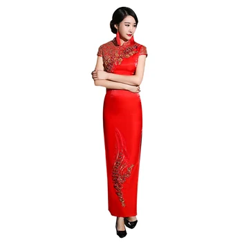 Červená nevesta formálne šaty Čínskej tradičnej Elegantný retro večer Qipao ženatý cheongsam Orientálne kostýmy