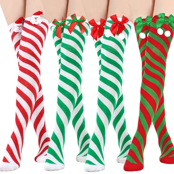 Vianočné Ponožky S Luky Stehna-vysoké Ponožky Ženy Nad podkolienky Vianočné Uhlopriečka Prekladané Vianočné Stehná Vysoké Pančuchy