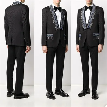 Luxusné Crystal Muži Obleky Dva Kusy Moderné Vytlačené Na Zákazku Pekný Svadobné Obleky Fit Slim Formálne Business Kabát+Nohavice